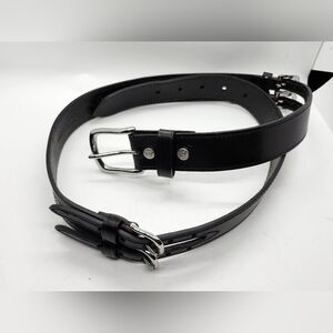 Noble Outfitters Double Belt Black Leather Belt Silver Buckels NWOT Sz XL